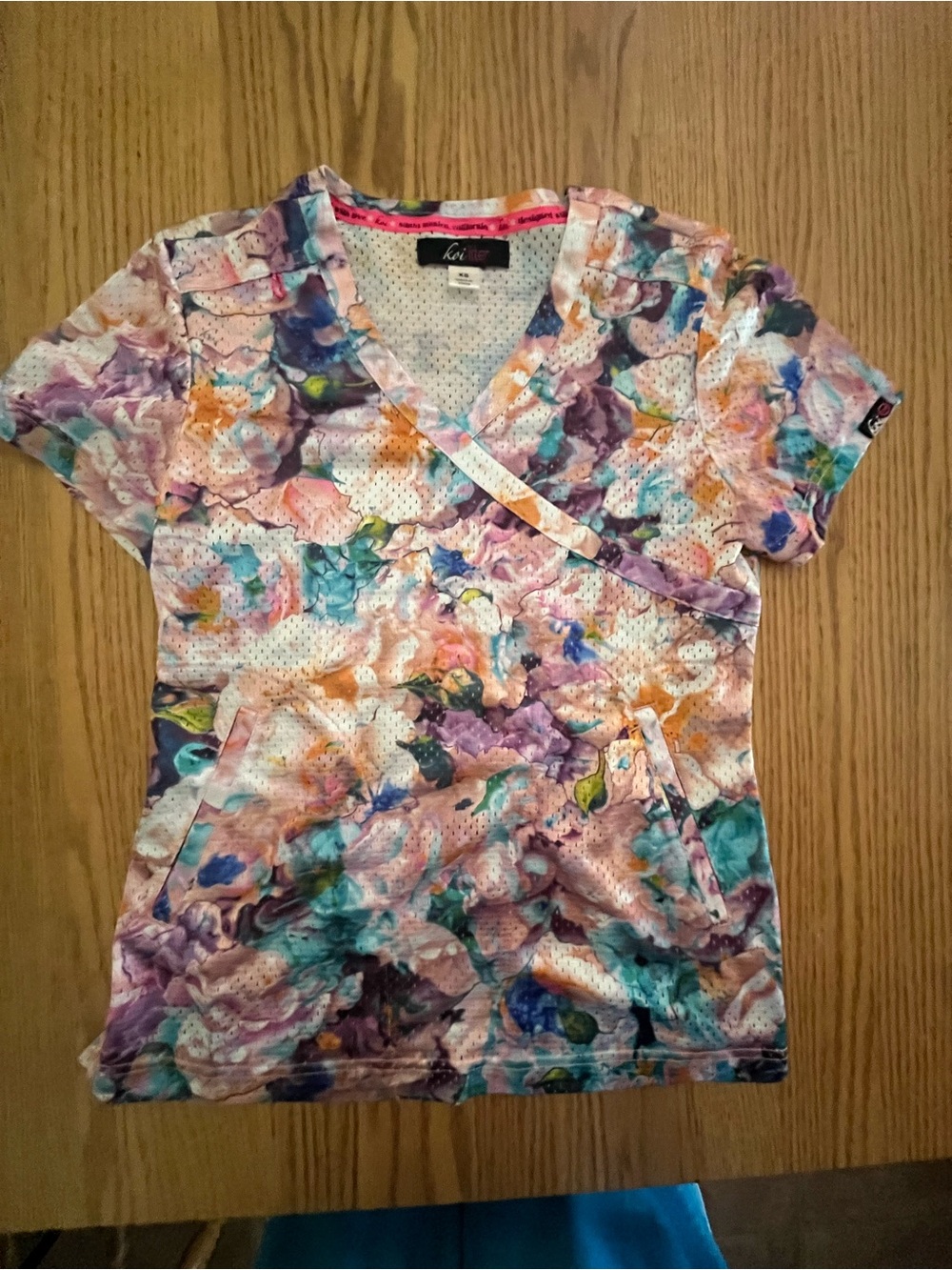 KOI Lite Women's Bliss V Neck Mock Wrap Floral Mesh Women's Scrub XS